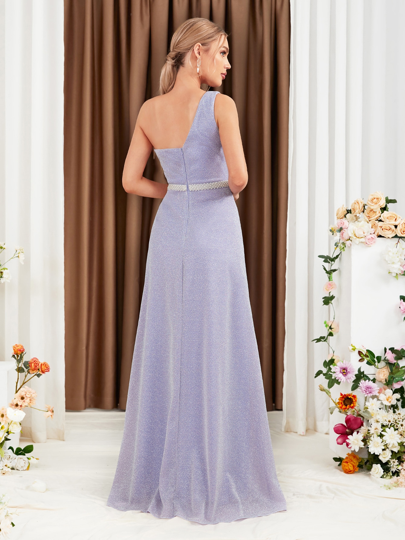 Leely Elegant One Shoulder Sleeveless A-line Party Dress