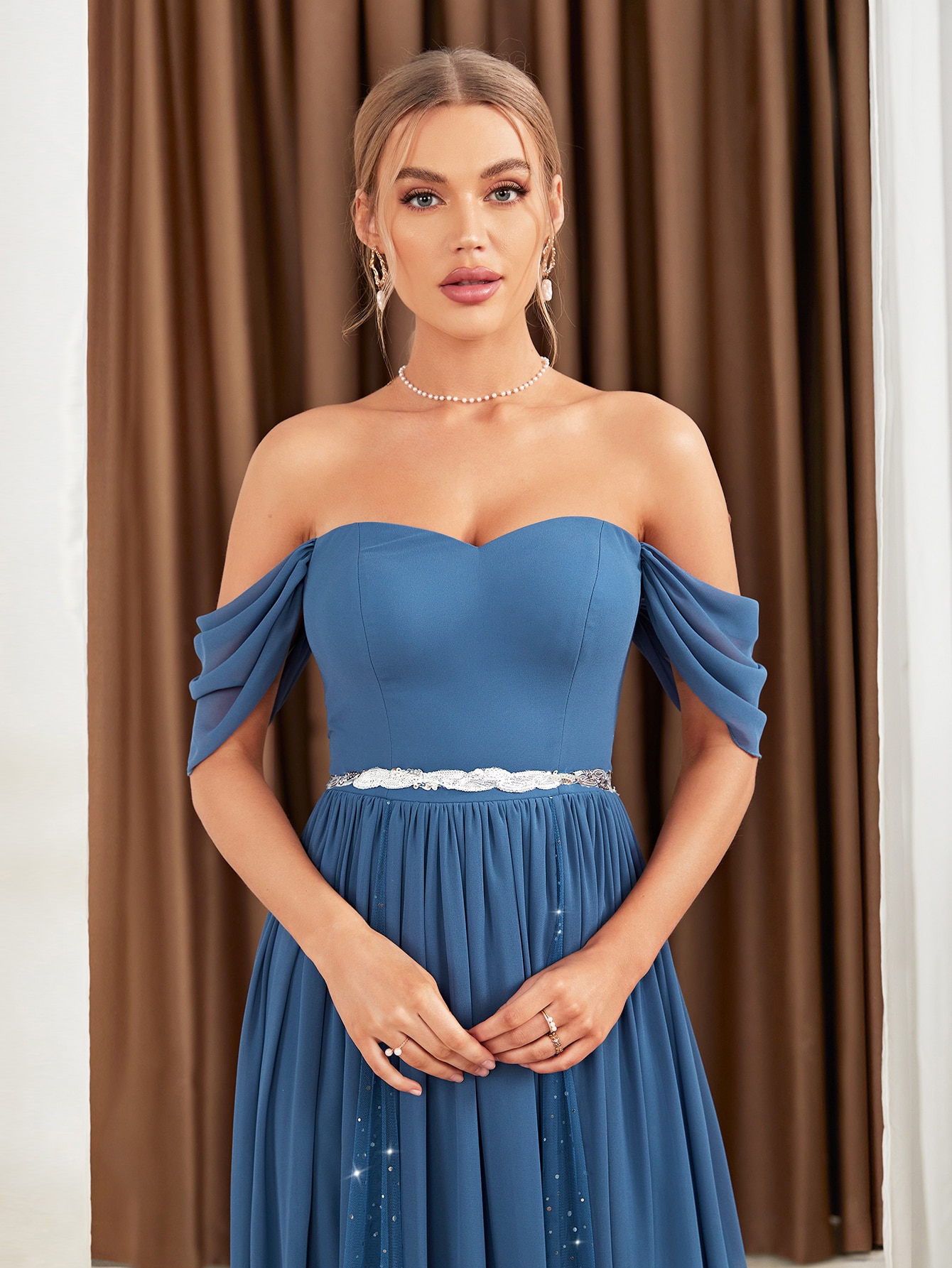 Leely Elegant Off The Shoulder Sleeveless A-line Party Dress