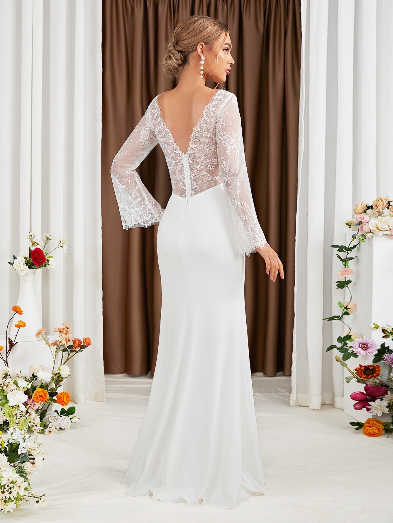 Leely Elegant Boat Neck Bishop Sleeve Mermaid Party Dress