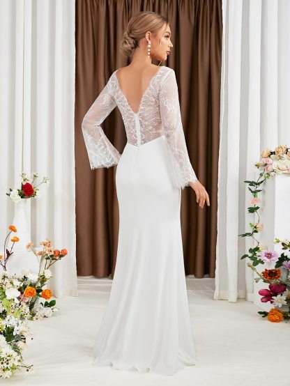 Leely Elegant Boat Neck Bishop Sleeve Mermaid Party Dress