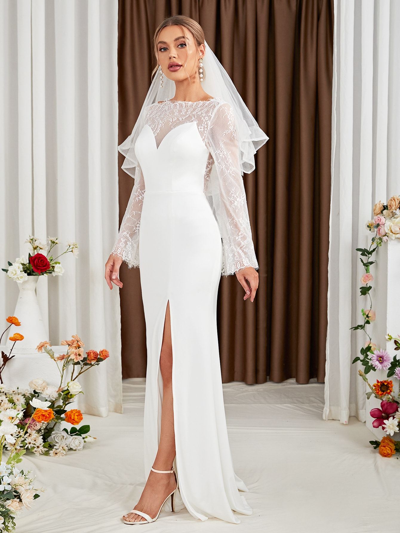 Leely Elegant Boat Neck Bishop Sleeve Mermaid Party Dress