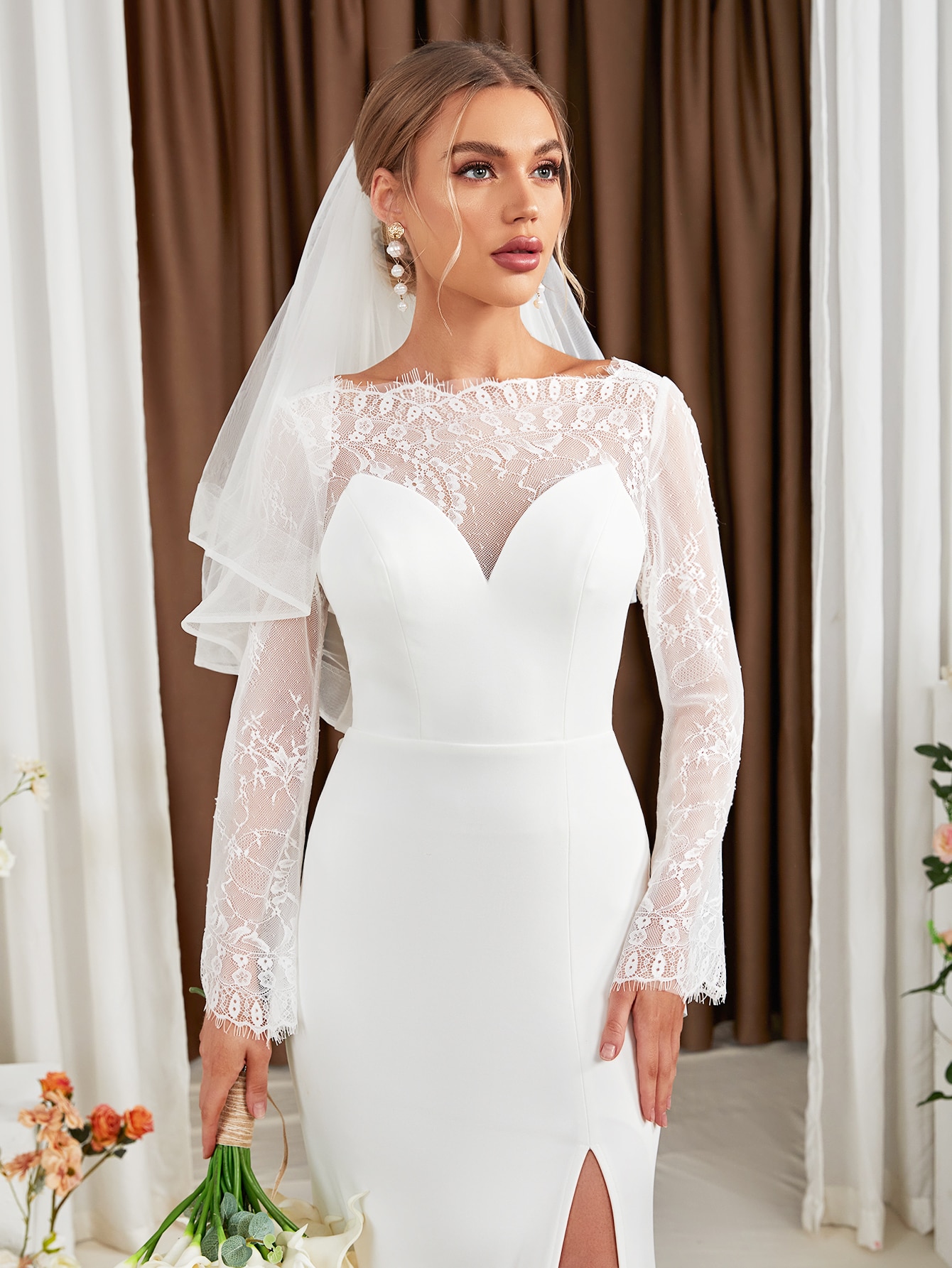 Leely Elegant Boat Neck Bishop Sleeve Mermaid Party Dress
