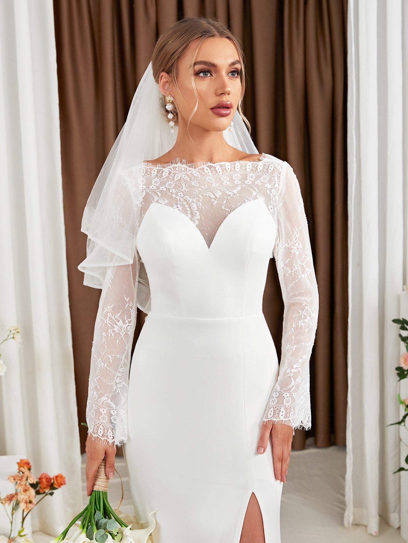 Leely Elegant Boat Neck Bishop Sleeve Mermaid Party Dress