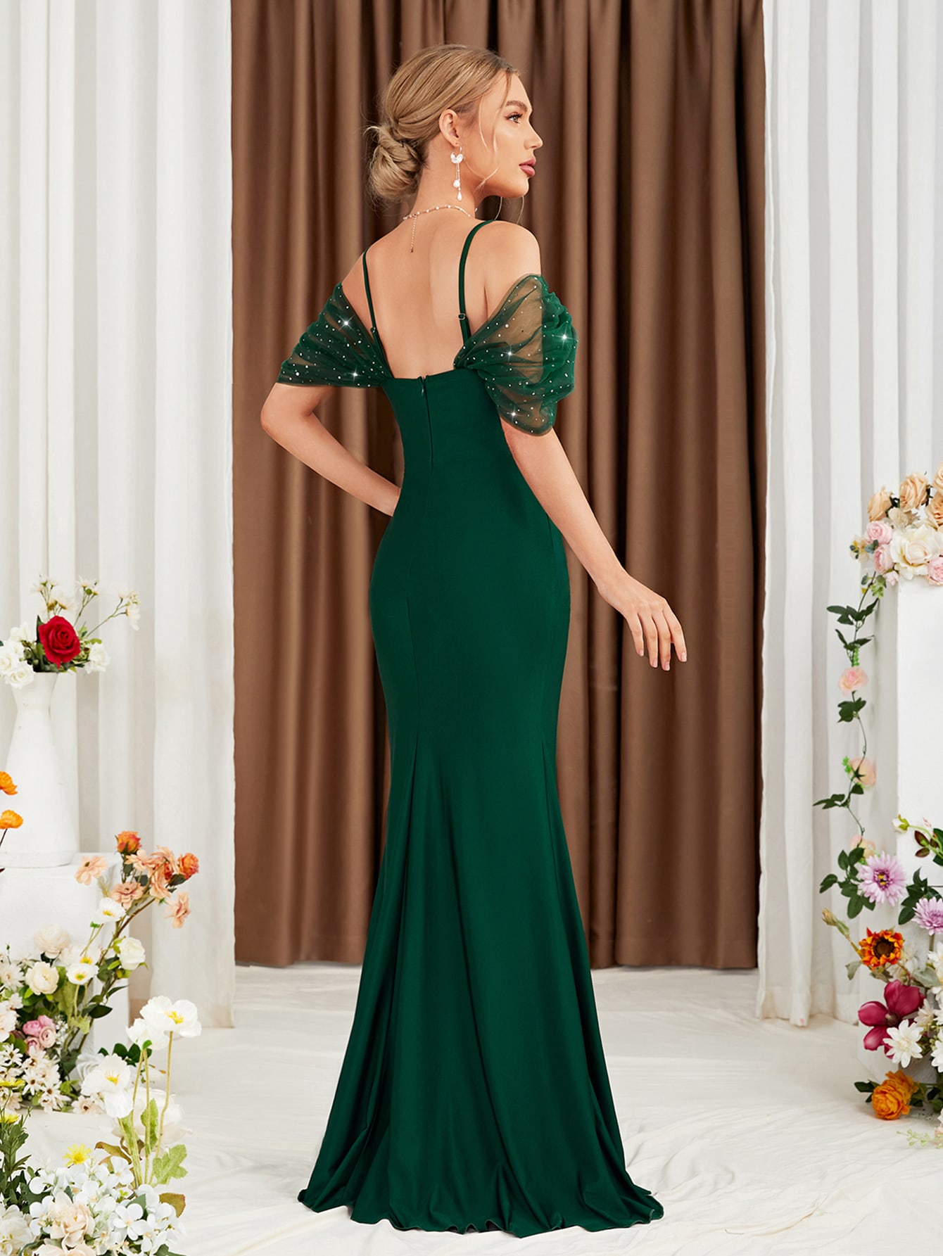 Leely Elegant Spaghetti Straps Cold Shoulder Mermaid Party Dress