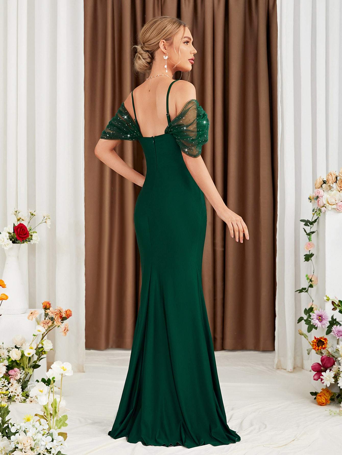 Leely Elegant Spaghetti Straps Cold Shoulder Mermaid Party Dress