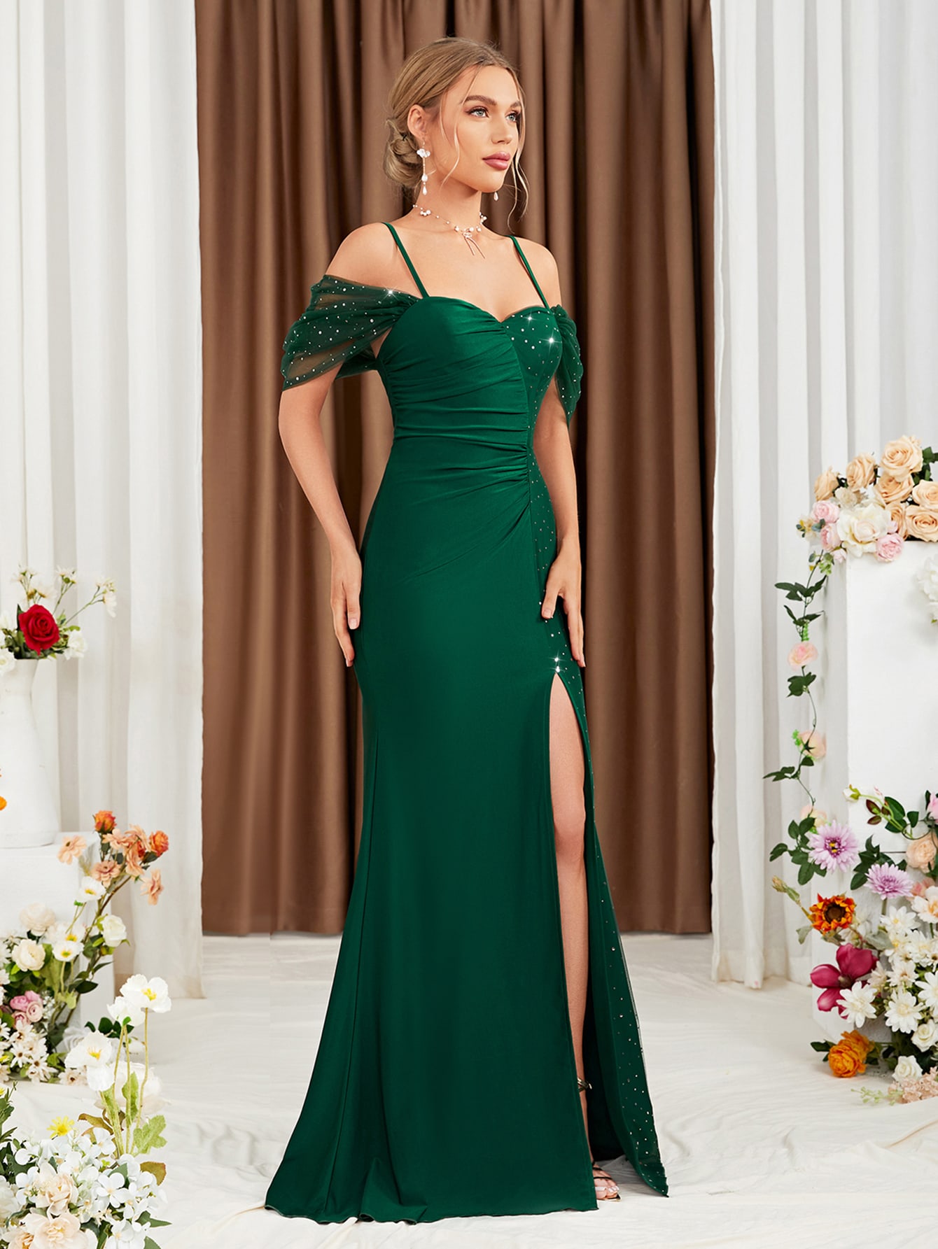 Leely Elegant Spaghetti Straps Cold Shoulder Mermaid Party Dress