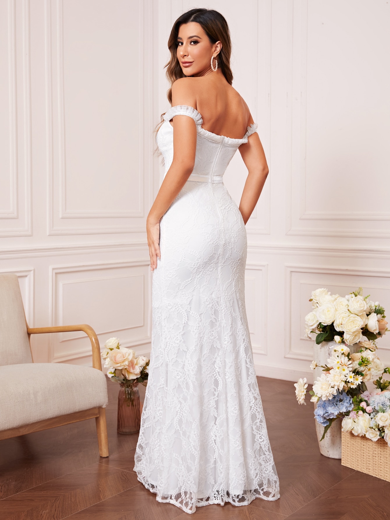 Leely Elegant Off The Shoulder Sleeveless Mermaid Wedding Dress