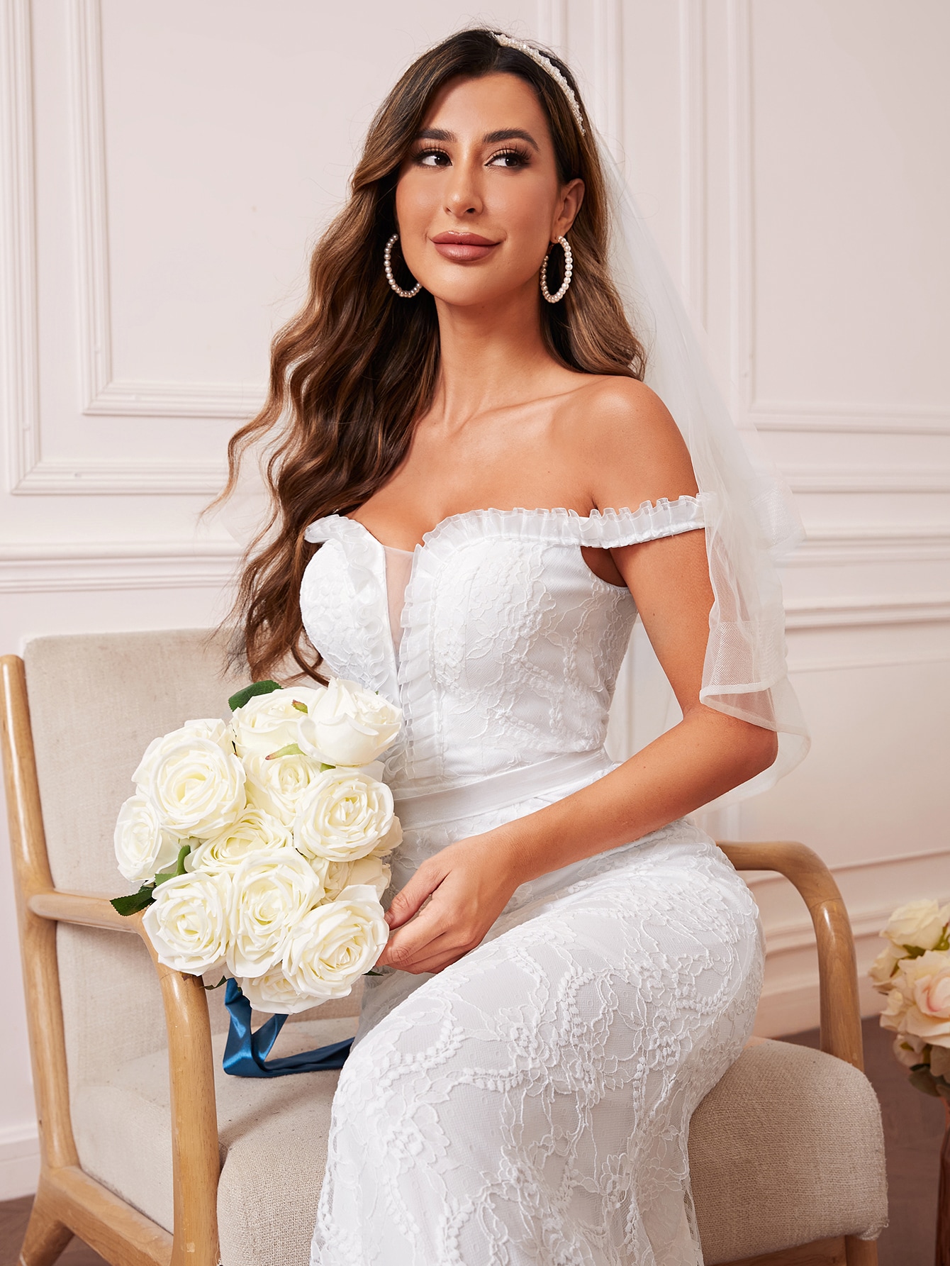 Leely Elegant Off The Shoulder Sleeveless Mermaid Wedding Dress