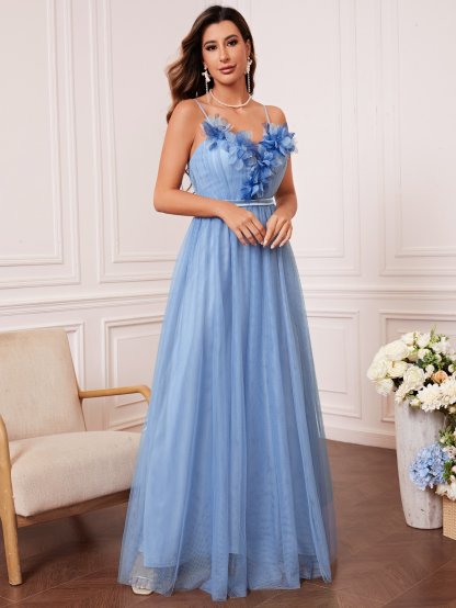 Leely Elegant Spaghetti Straps Sleeveless A-line Party Dress