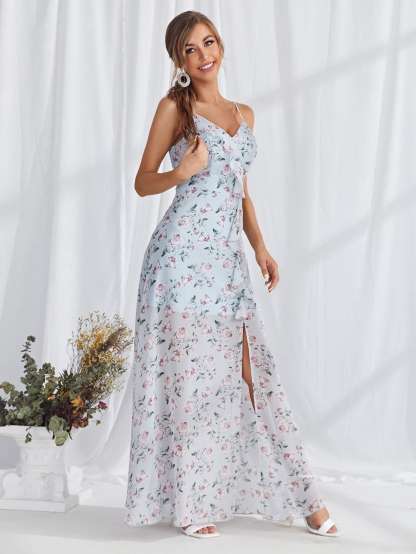 Leely Elegant Spaghetti Straps Sleeveless Party Dress
