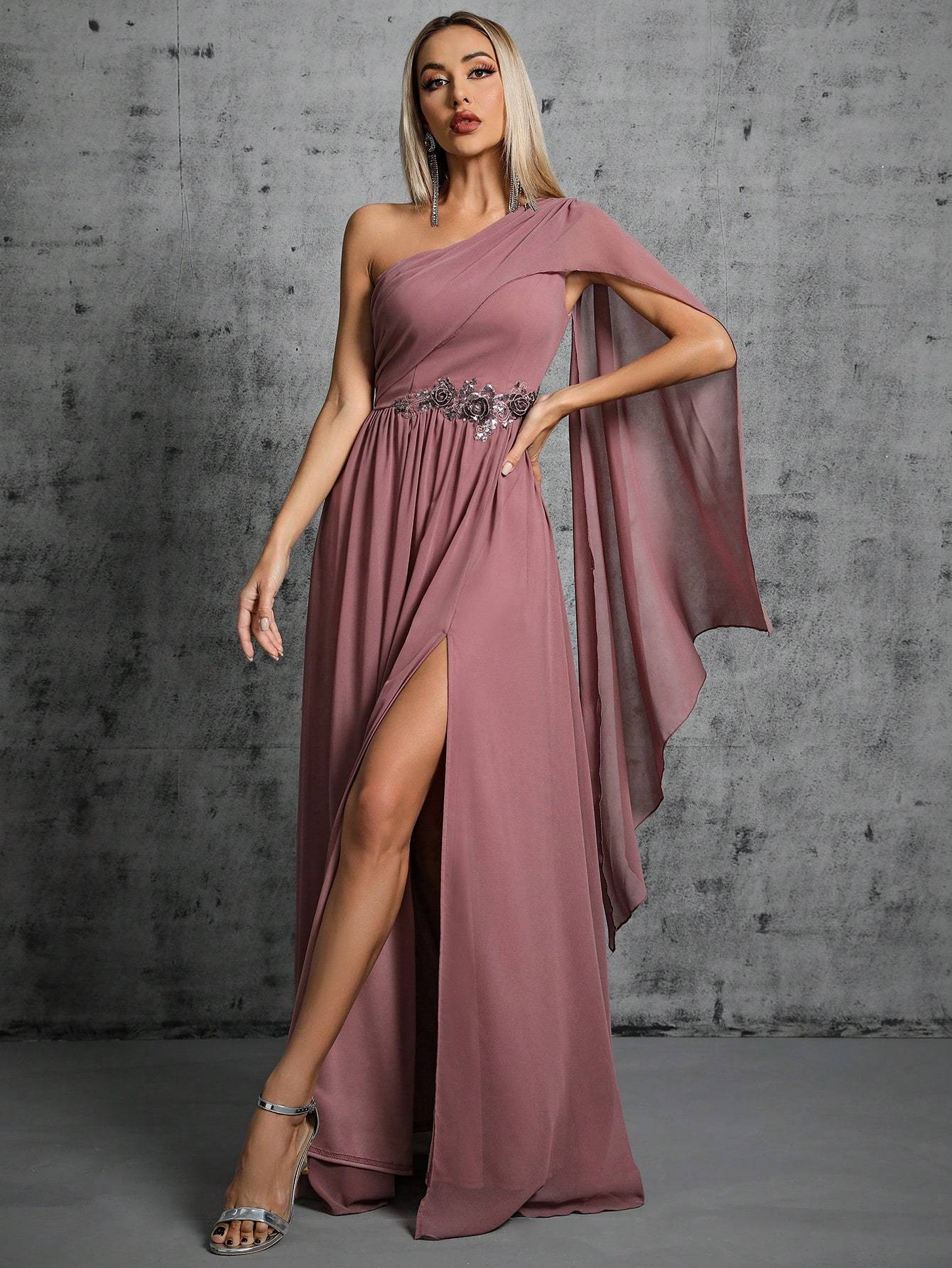 Leely Elegant One Shoulder A-line Party Dress