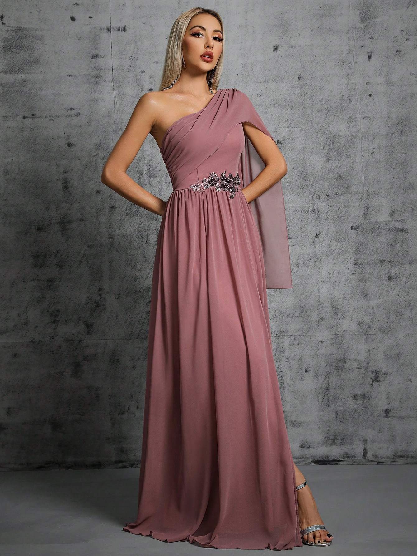 Leely Elegant One Shoulder A-line Party Dress