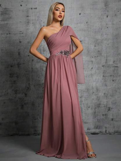 Leely Elegant One Shoulder A-line Party Dress