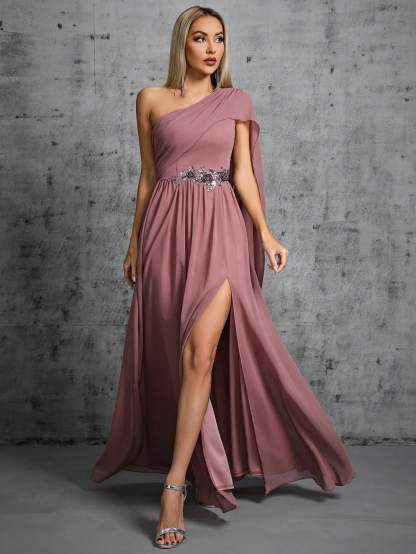 Leely Elegant One Shoulder A-line Party Dress