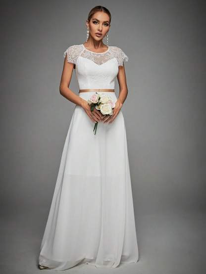 Leely Women's Elegant Sweetheart Cloak Sleeve Lace A-Line Dress