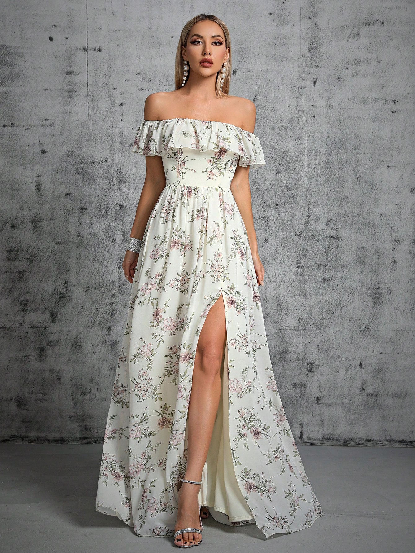 Leely Women's Elegant Off‑the‑Shoulder Sleeveless Print Party Dress