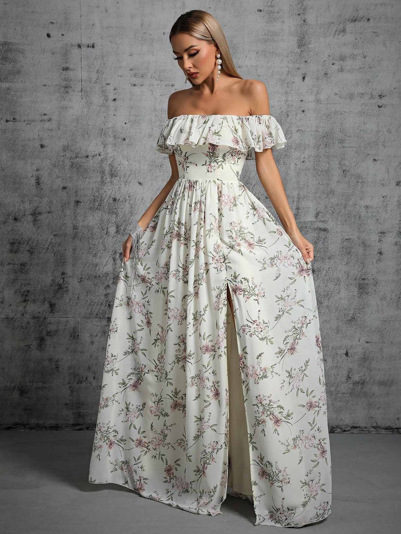 Leely Women's Elegant Off‑the‑Shoulder Sleeveless Print Party Dress