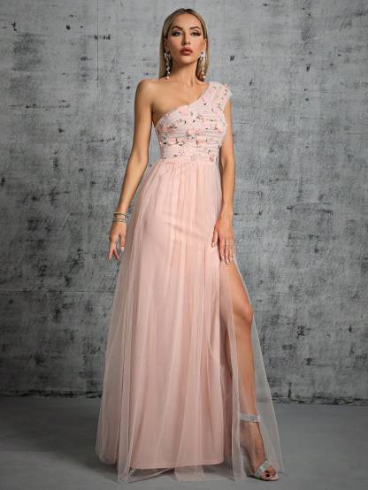 Leely Elegant One Shoulder Sleeveless A-line Party Dress