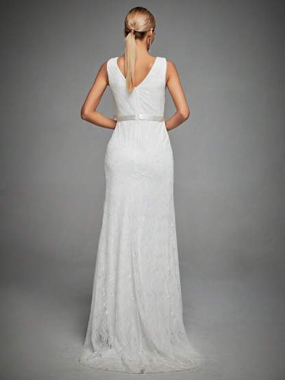 Leely Women's Elegant V Neck Sleeveless Wrap Dress