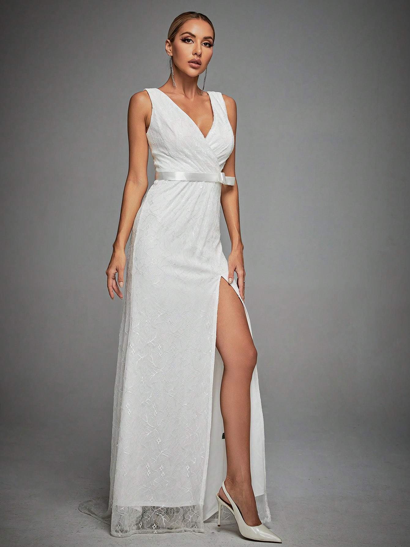 Leely Women's Elegant V Neck Sleeveless Wrap Dress