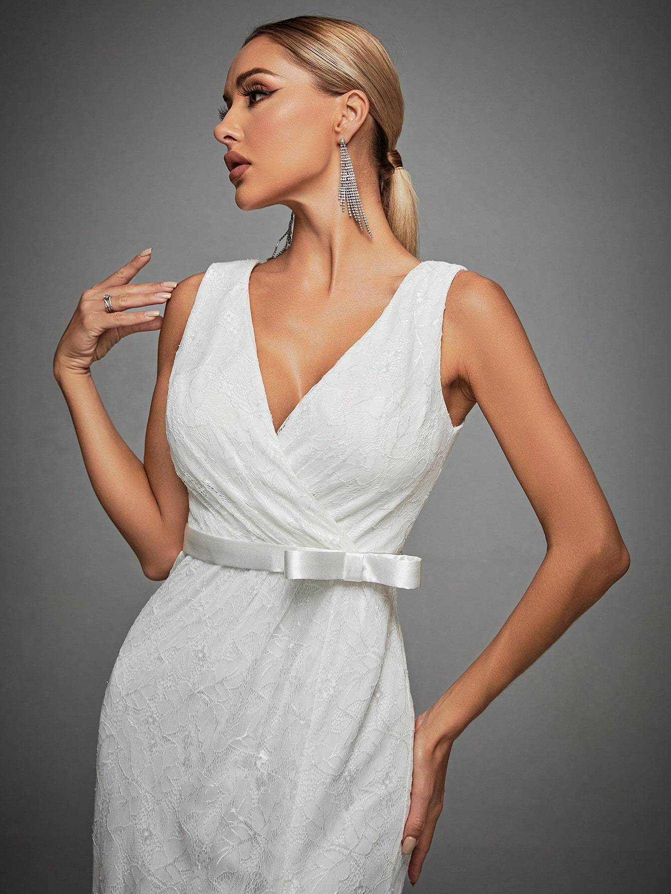 Leely Women's Elegant V Neck Sleeveless Wrap Dress