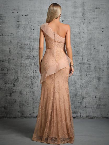 Leely Elegant One Shoulder Sleeveless Party Dress