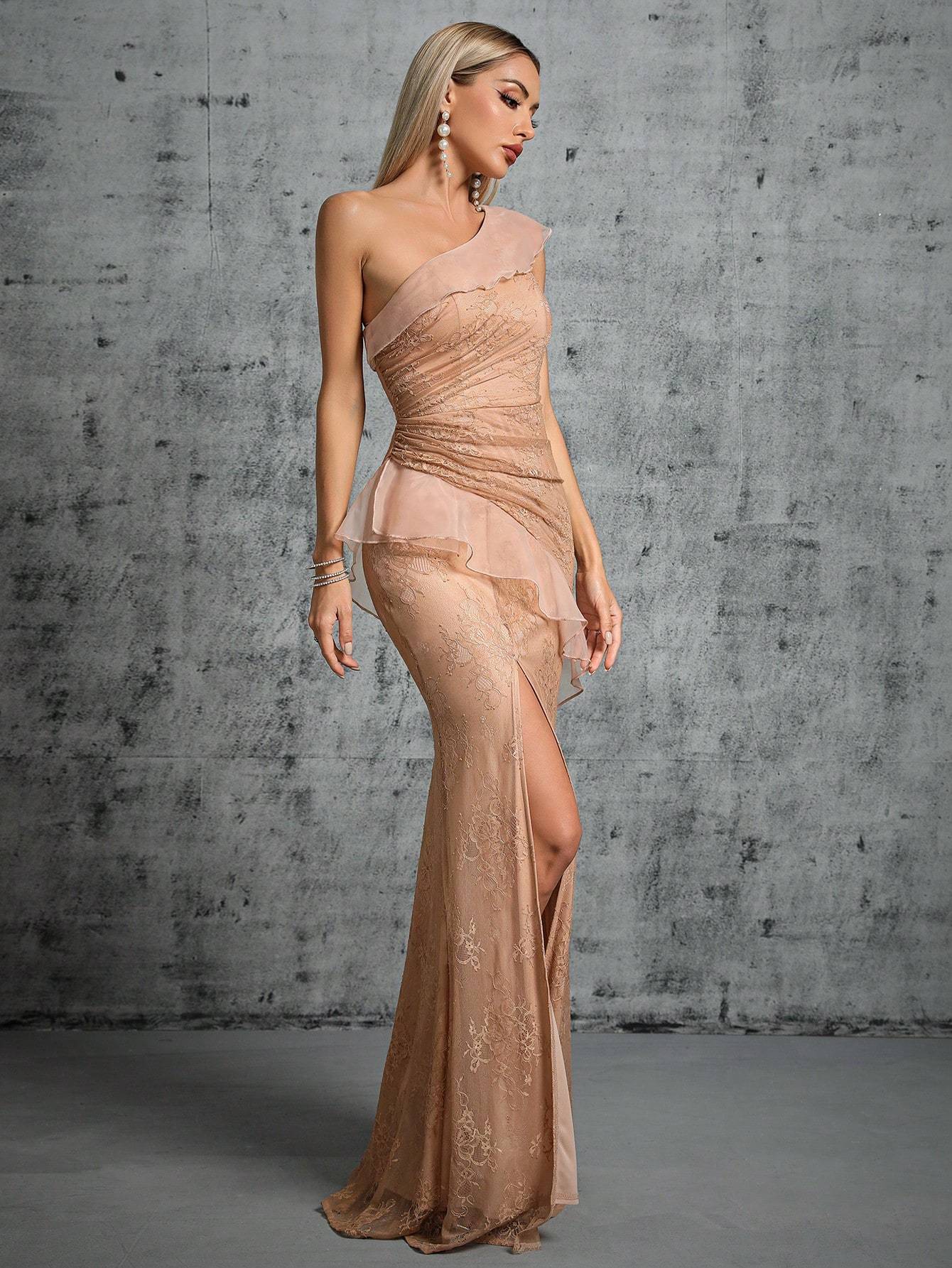 Leely Elegant One Shoulder Sleeveless Party Dress