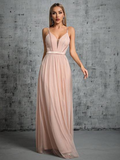 Leely Women's Elegant Spaghetti Straps Sleeveless Party Dress