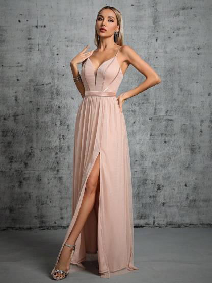 Leely Women's Elegant Spaghetti Straps Sleeveless Party Dress
