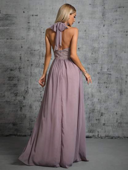 Leely Elegant Halter Sleeveless A-line Party Dress