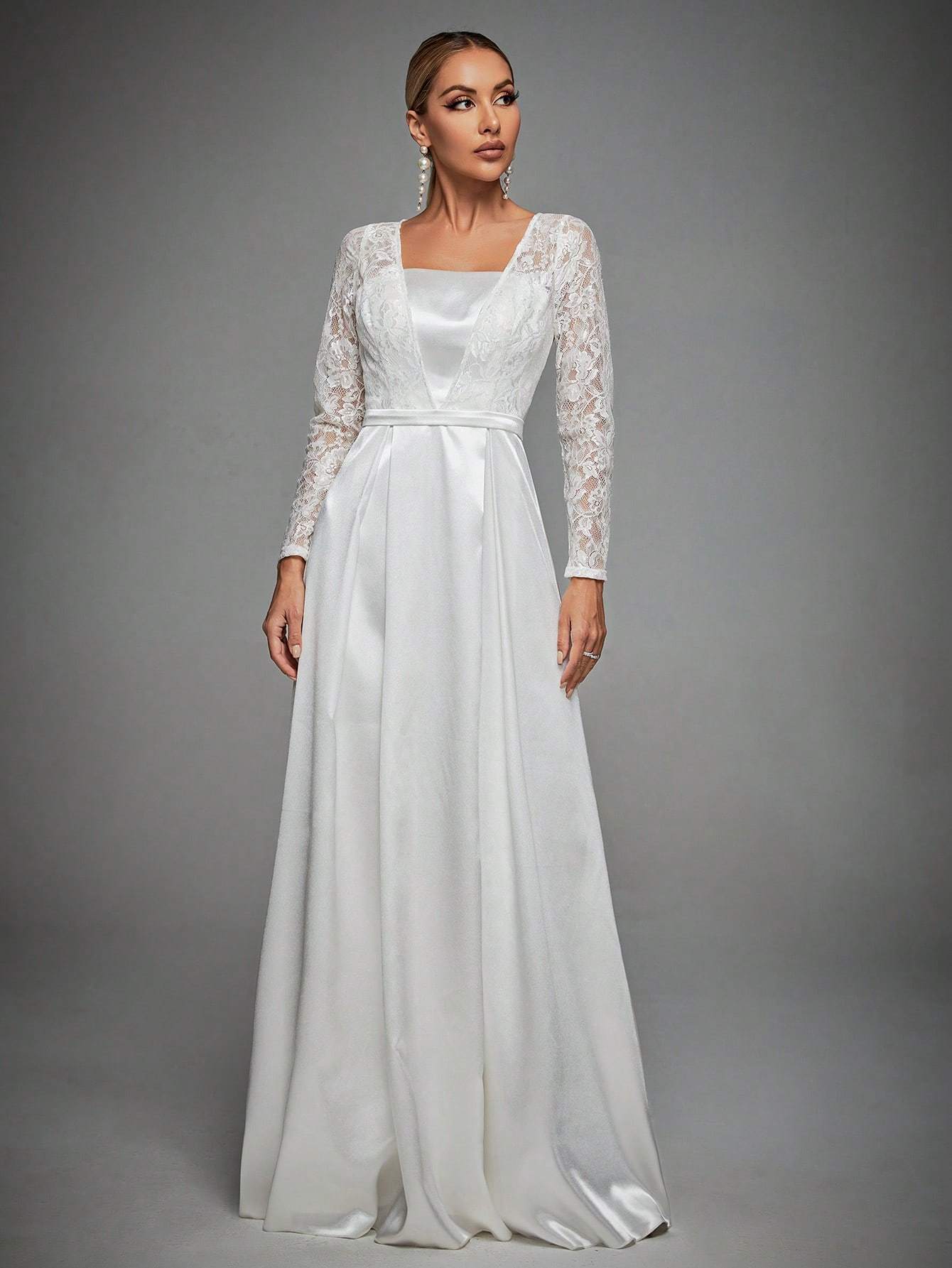 Leely Women's Elegant Sweetheart Cloak Sleeve Lace A-Line Dress