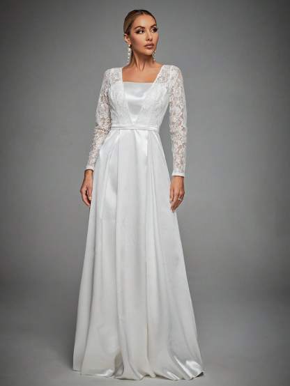 Leely Women's Elegant Sweetheart Cloak Sleeve Lace A-Line Dress