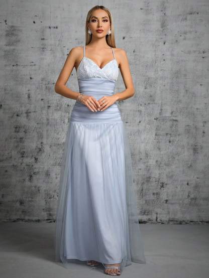 Leely Women's Elegant Spaghetti Straps Sleeveless Party Dress