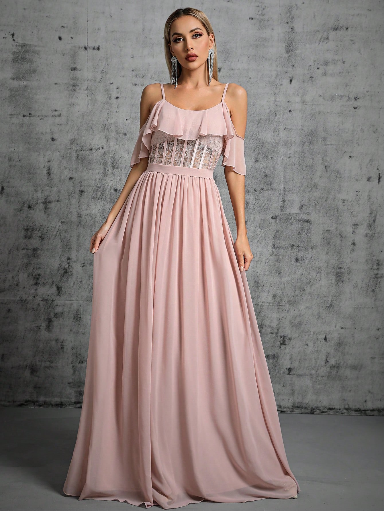 Leely Women's Elegant Sweetheart Cloak Sleeve Lace A-Line Dress