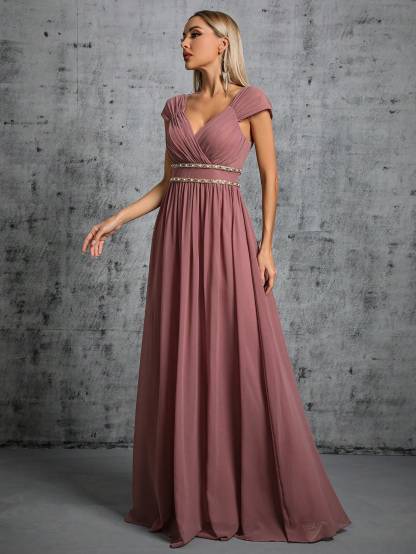 Leely Women's Elegant V Neck Cap Sleeve A-Line Dress