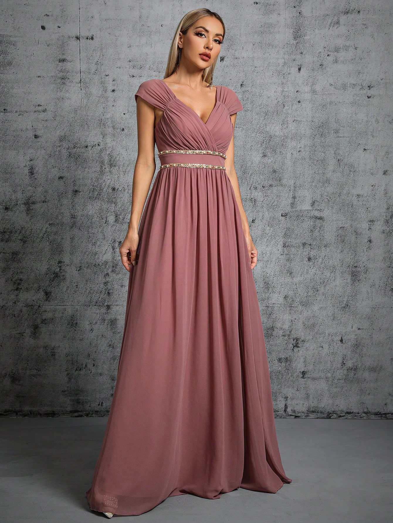 Leely Women's Elegant V Neck Cap Sleeve A-Line Dress