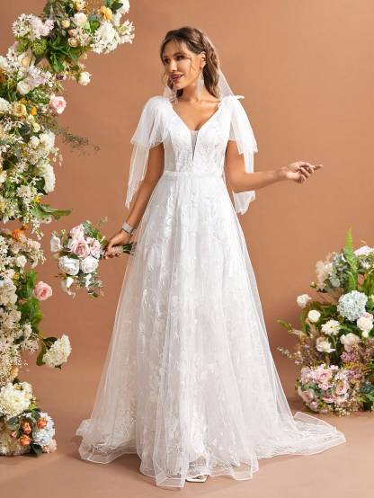 Leely Elegant V Neck Sleeveless A-line Wedding Dress