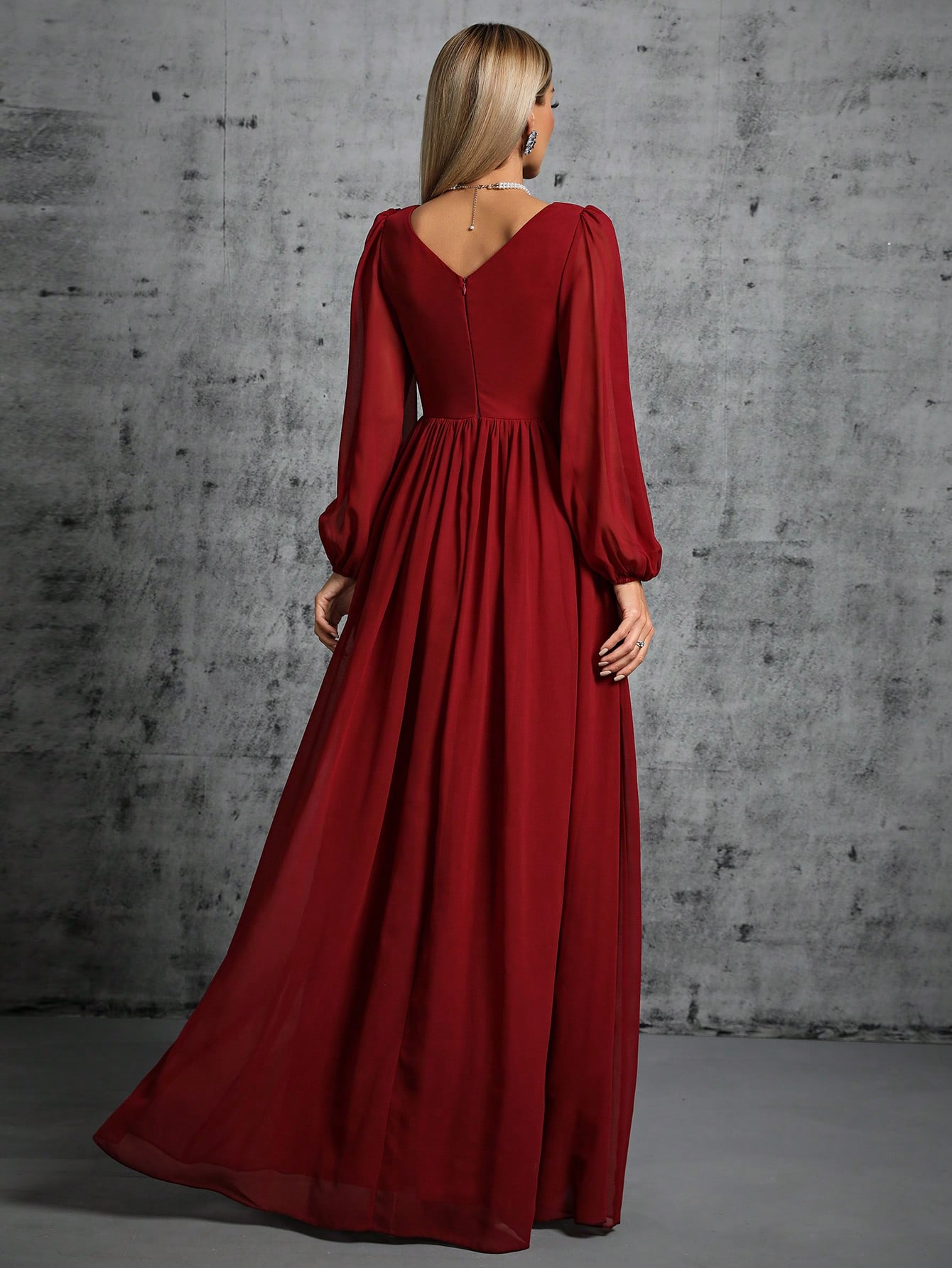 Leely Women's Elegant V Neck Bishop Sleeve A line Dress