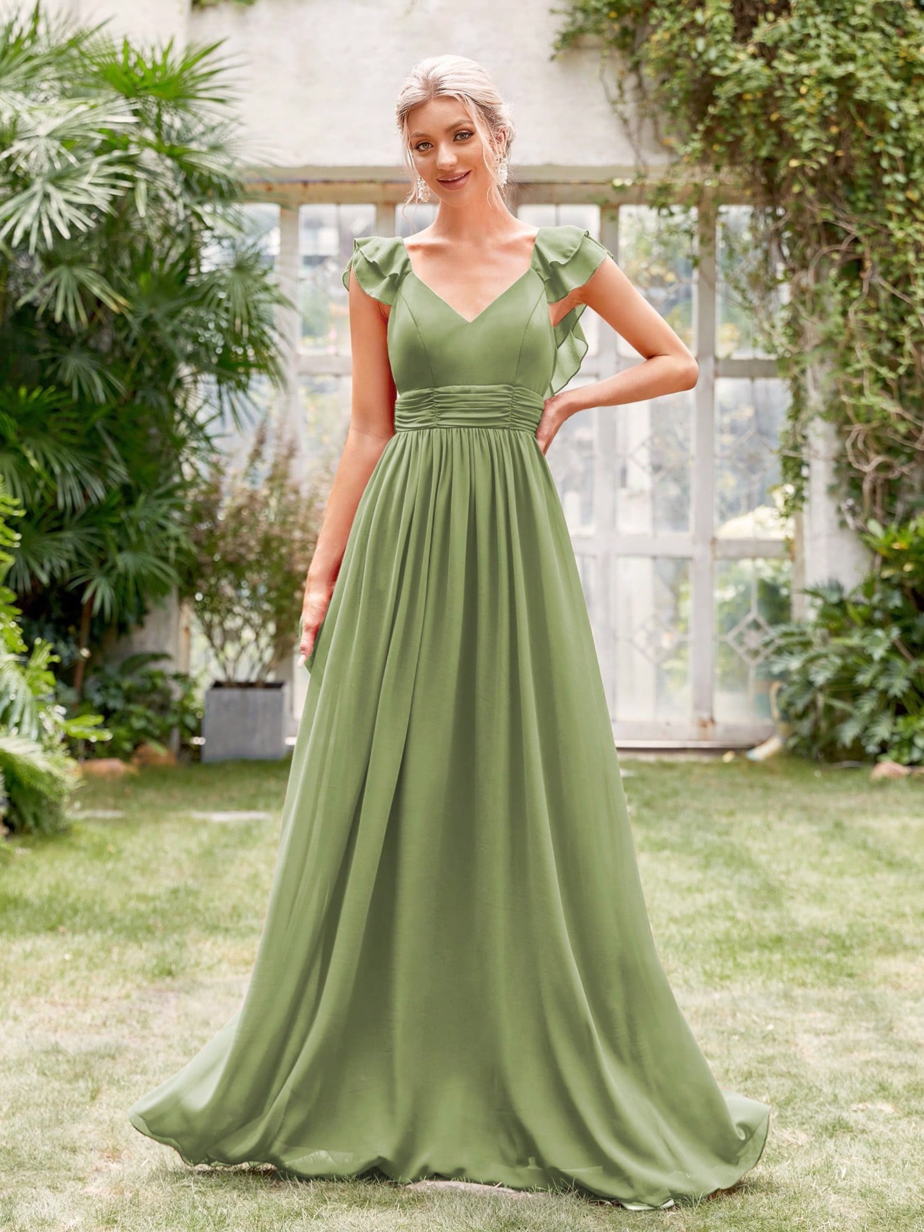 Leely Elegant V Neck Sleeveless Bridesmaid gowns