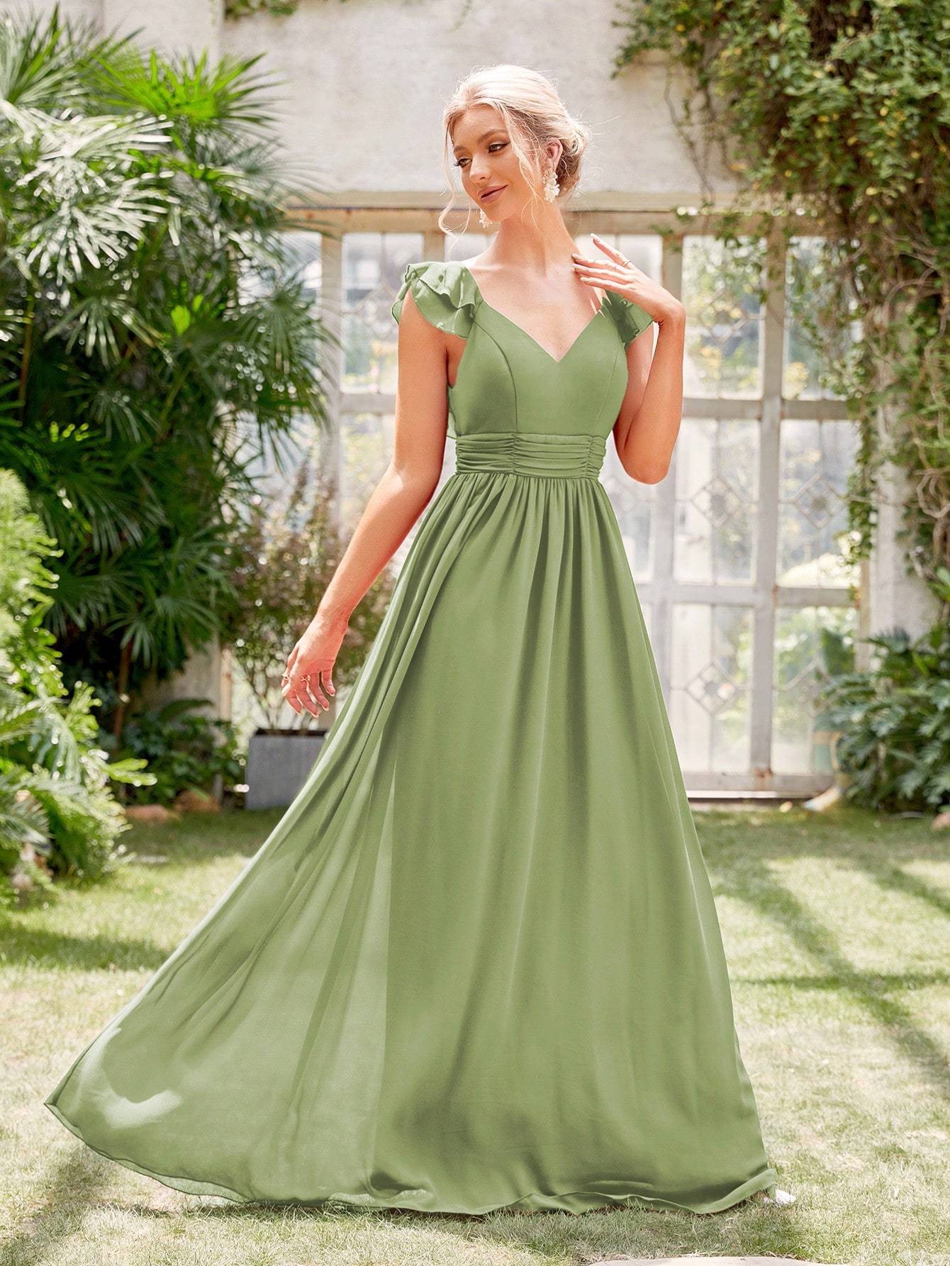 Leely Elegant V Neck Sleeveless Bridesmaid gowns