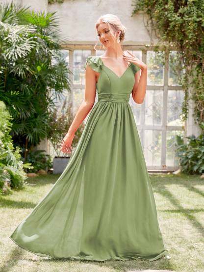 Leely Elegant V Neck Sleeveless Bridesmaid gowns