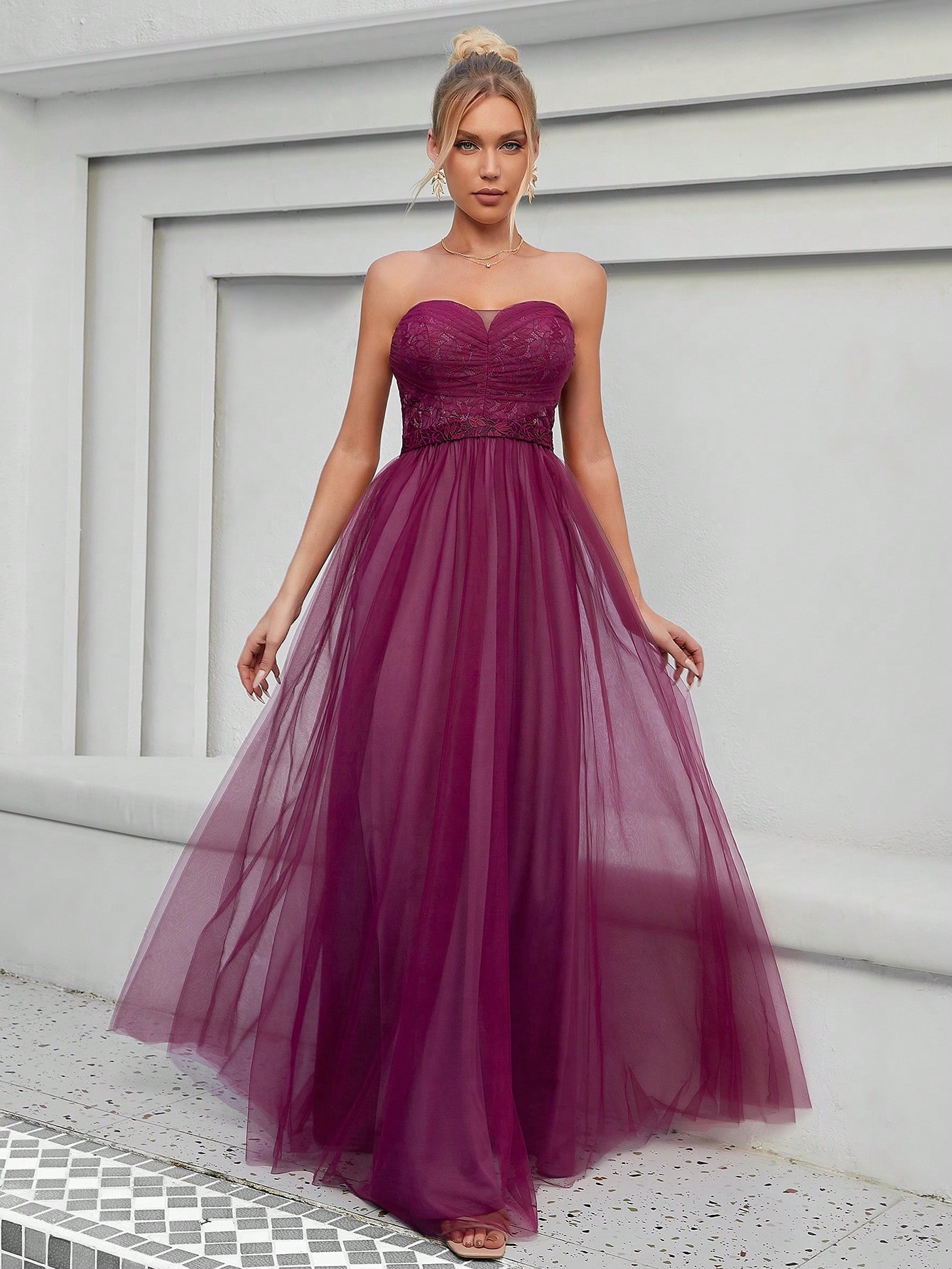 Leely Elegant Strapless Sleeveless Tulle Party Dress