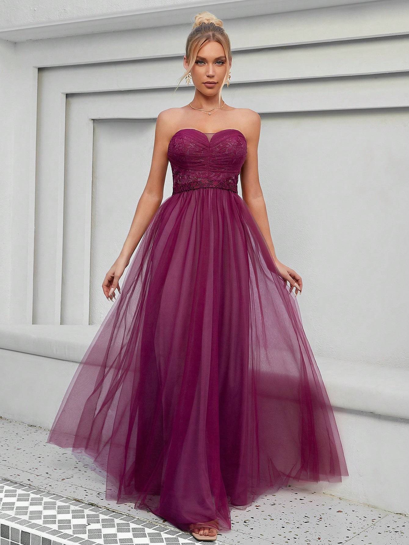 Leely Elegant Strapless Sleeveless Tulle Party Dress