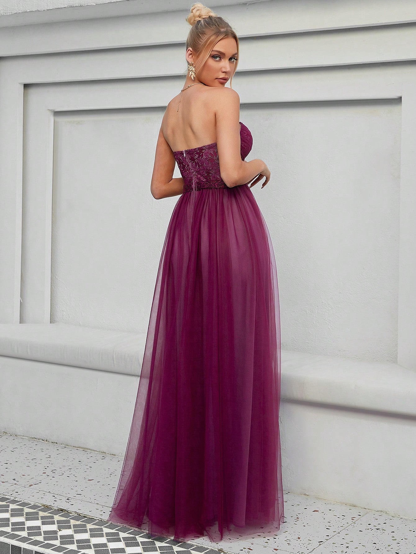 Leely Elegant Strapless Sleeveless Tulle Party Dress