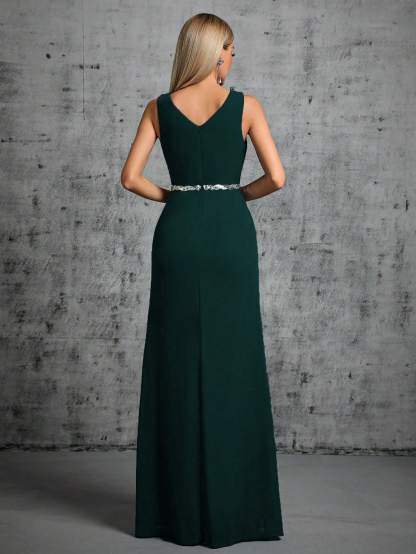 Leely Women's Elegant V Neck Sleeveless Party Dress