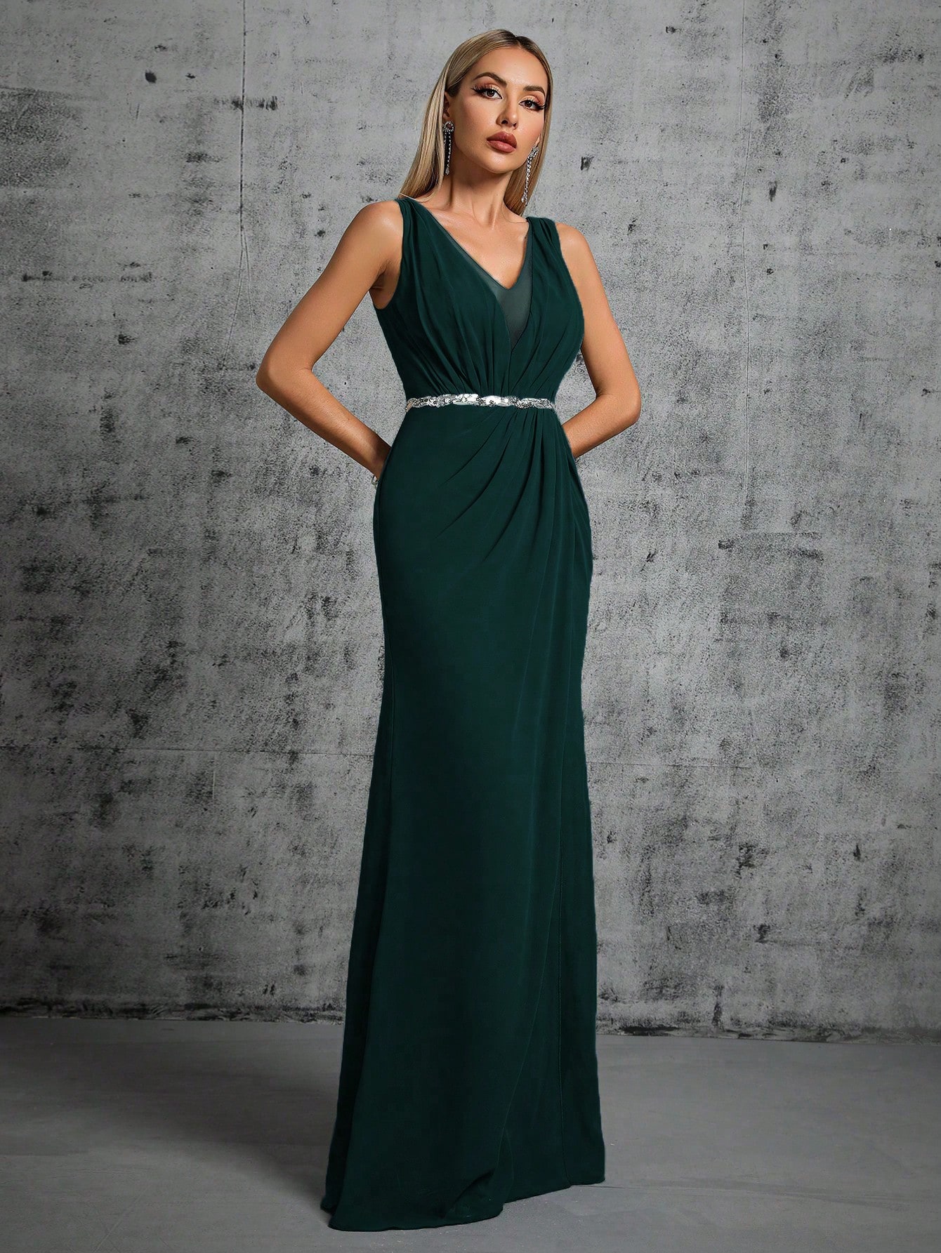 Leely Women's Elegant V Neck Sleeveless Party Dress