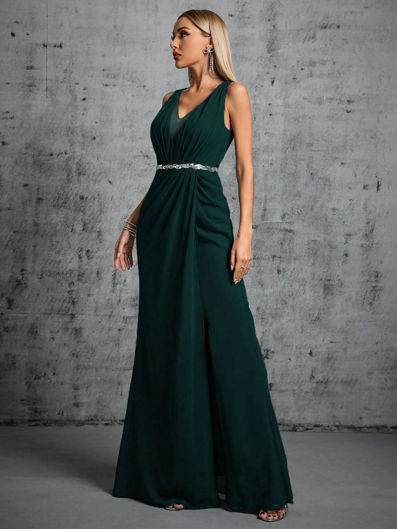 Leely Women's Elegant V Neck Sleeveless Party Dress