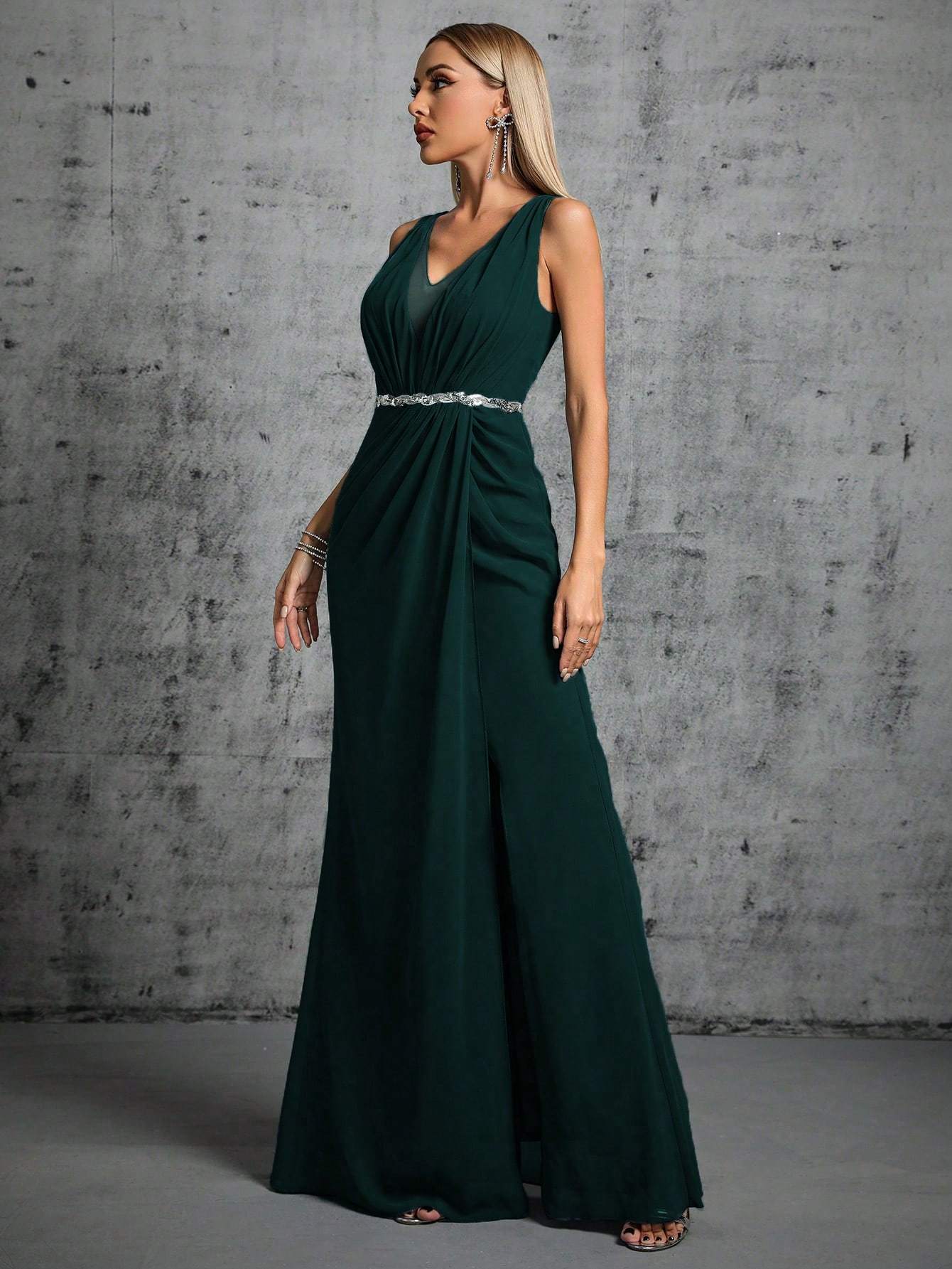 Leely Women's Elegant V Neck Sleeveless Party Dress