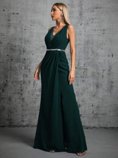 Leely Women's Elegant V Neck Sleeveless Party Dress