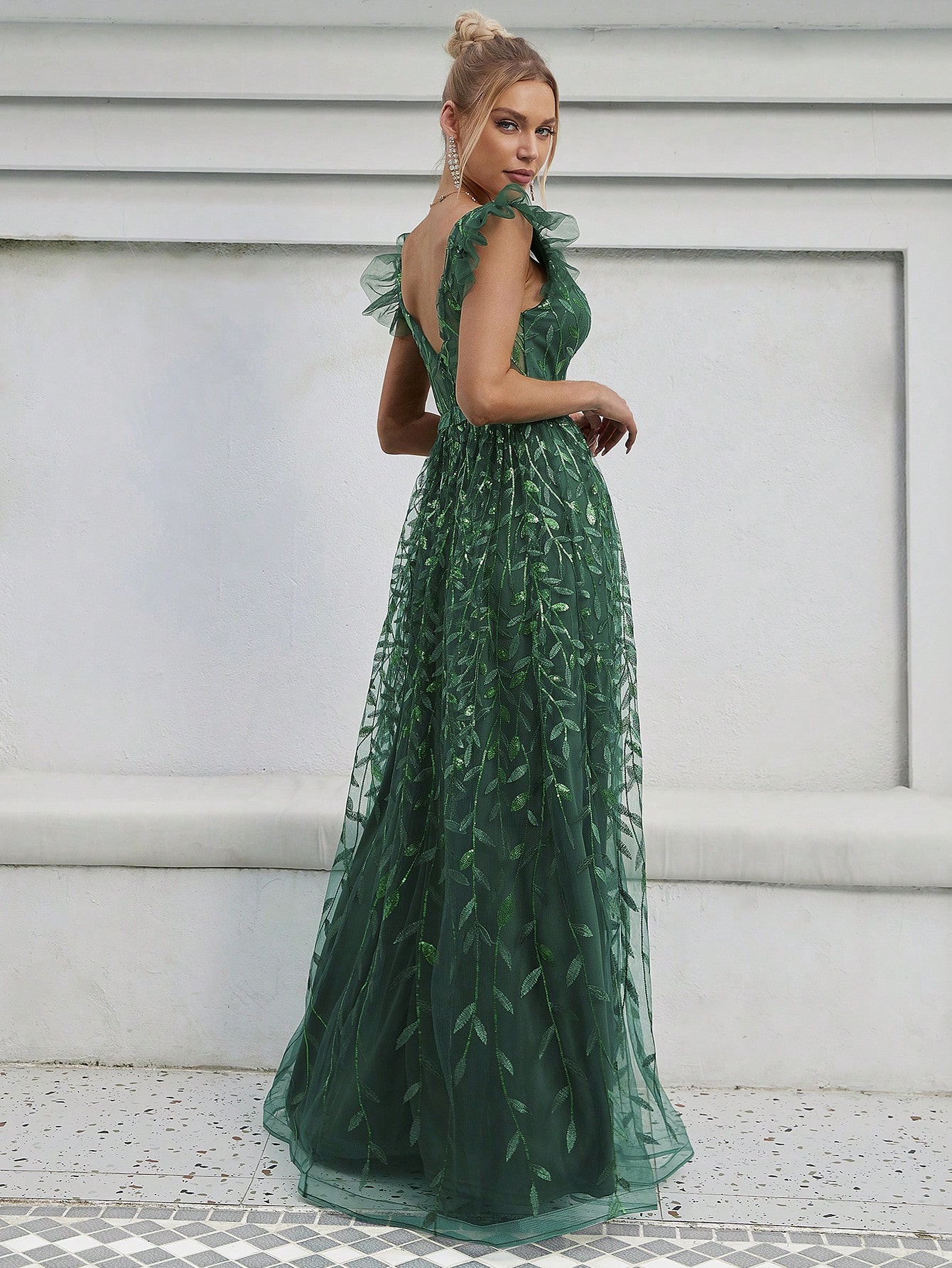 Leely Elegant V Neck Flounce Sleeve A-line Party Dress